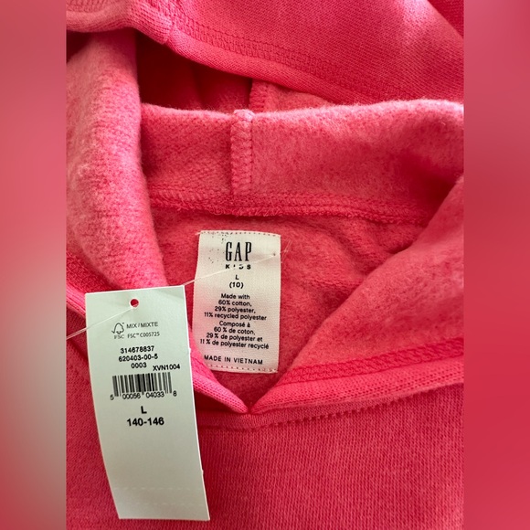 GAP Vibrant Pink Kids Hoodie with Grey Logo Size L (10) NWT - Picture 3 of 8